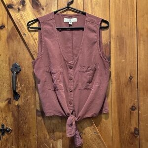 Thread & Supply Mauve Button-Front Tie Tank Top